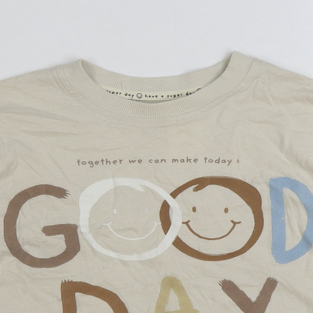George Boys Beige Cotton Basic T-Shirt Size 4-5 Years Round Neck Pullover - Make today a good day