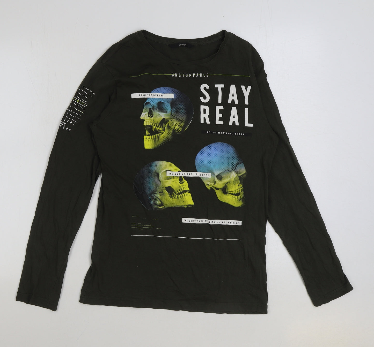 George Boys Green Cotton Basic T-Shirt Size 13-14 Years Round Neck Pullover - Stay Real