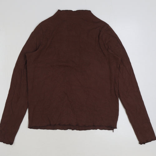 George Womens Brown Polyester Basic T-Shirt Size 12 Mock Neck - Ribbed Lettuce Hem