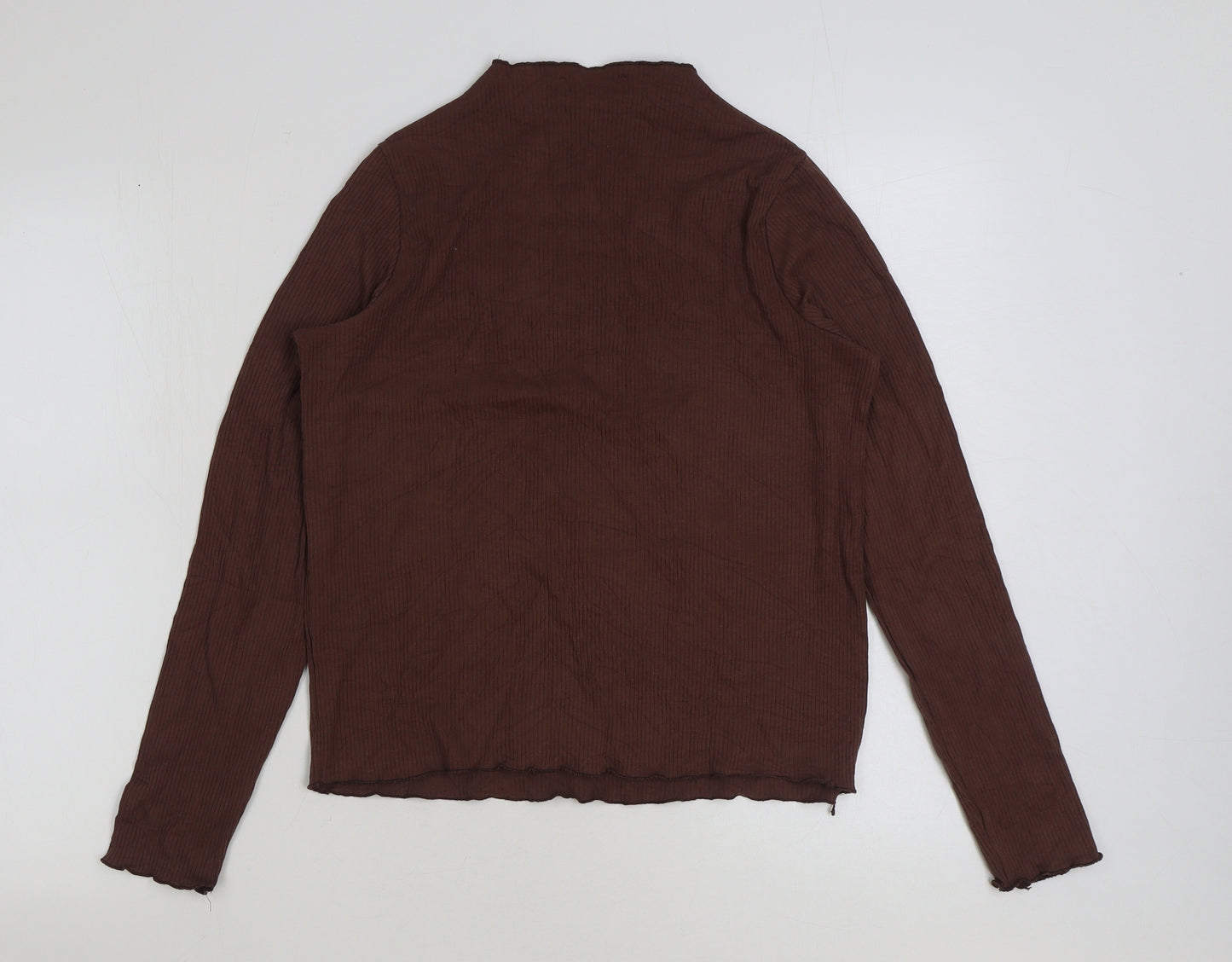 George Womens Brown Polyester Basic T-Shirt Size 12 Mock Neck - Ribbed Lettuce Hem