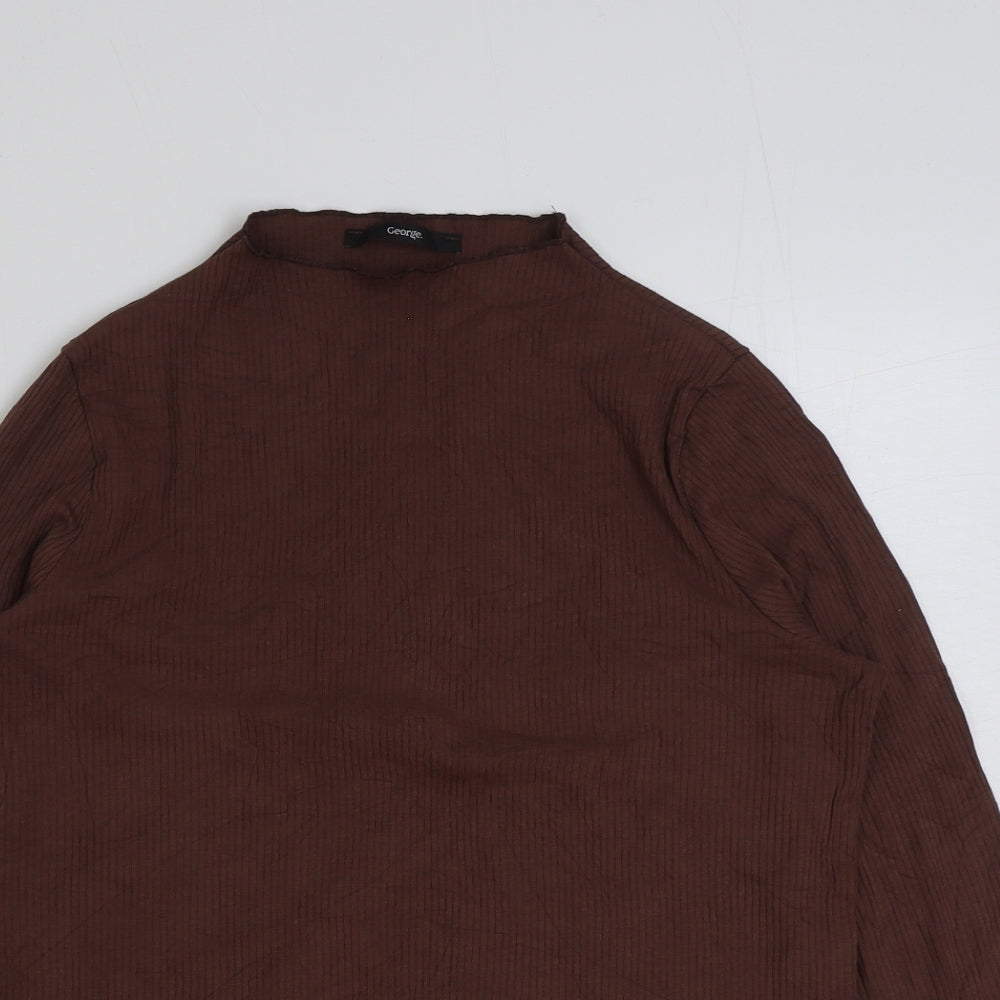 George Womens Brown Polyester Basic T-Shirt Size 12 Mock Neck - Ribbed Lettuce Hem