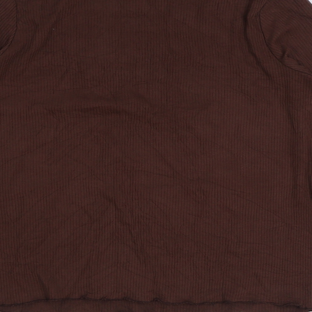 George Womens Brown Polyester Basic T-Shirt Size 12 Mock Neck - Ribbed Lettuce Hem