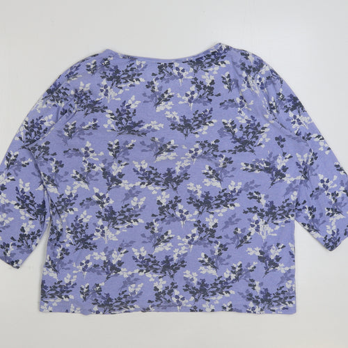 Maine Womens Blue Floral Polyester Basic T-Shirt Size 20 Round Neck