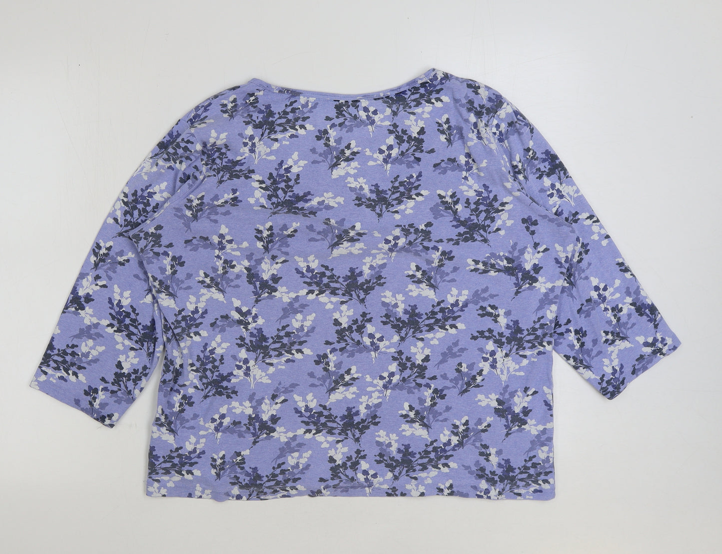 Maine Womens Blue Floral Polyester Basic T-Shirt Size 20 Round Neck