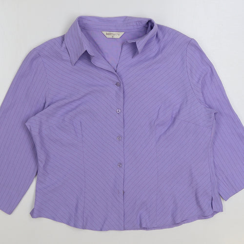 Bonmarche Womens Purple Striped Polyester Basic Button-Up Size 18 Collared
