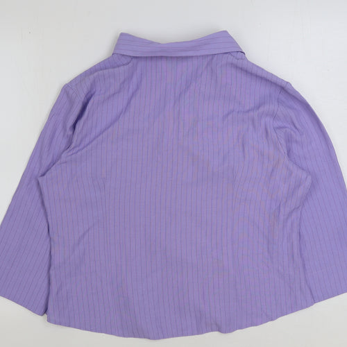 Bonmarche Womens Purple Striped Polyester Basic Button-Up Size 18 Collared