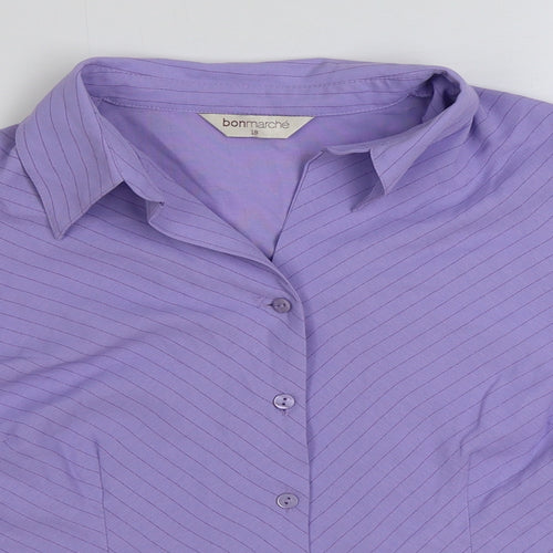 Bonmarche Womens Purple Striped Polyester Basic Button-Up Size 18 Collared