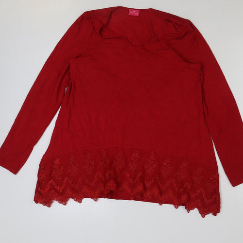 Together Womens Red Viscose Tunic T-Shirt Size M Scoop Neck
