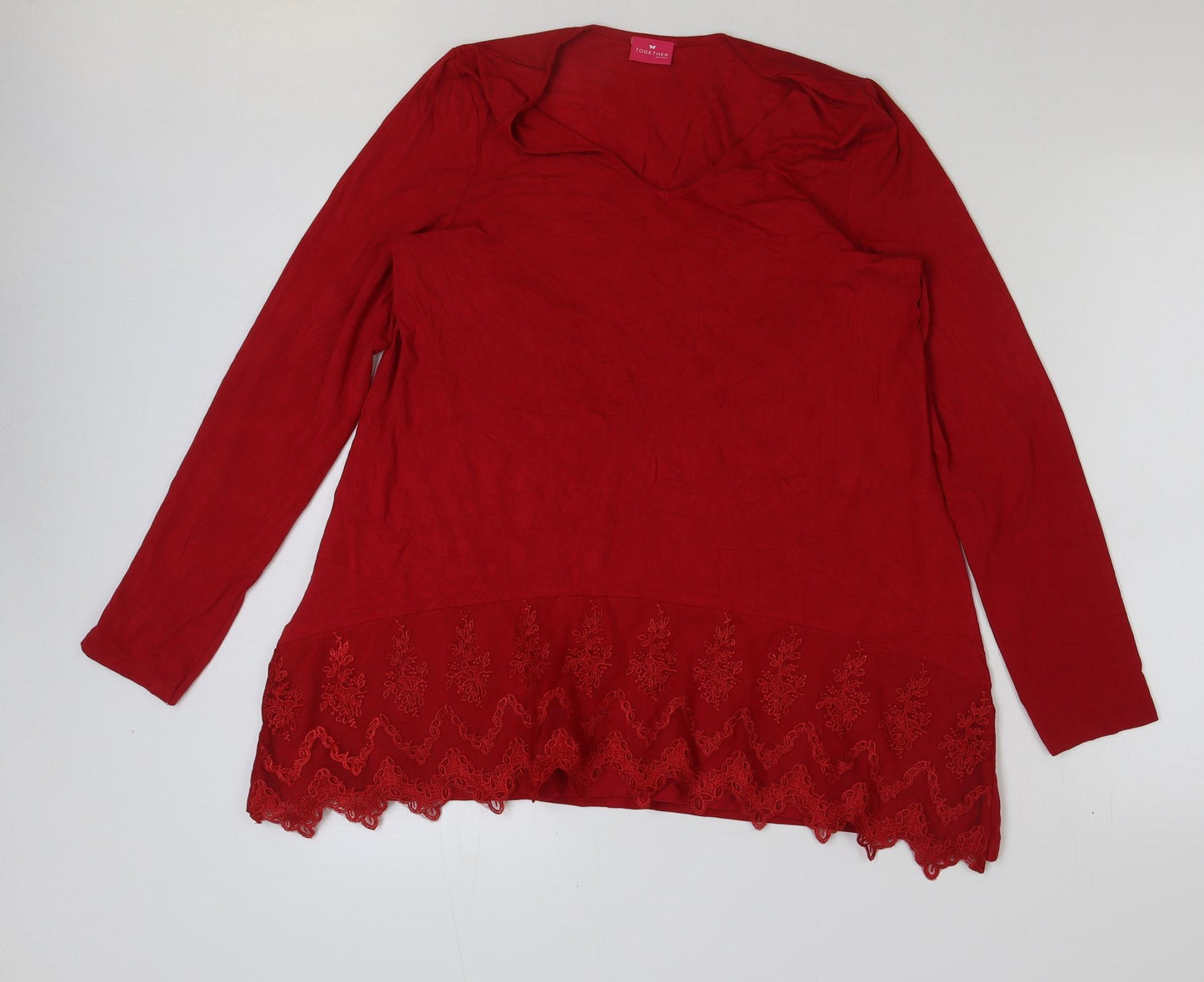 Together Womens Red Viscose Tunic T-Shirt Size M Scoop Neck