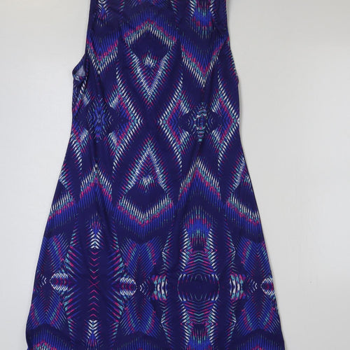 Kaleidoscope Womens Blue Geometric Polyester A-Line Size 14 Scoop Neck Tie
