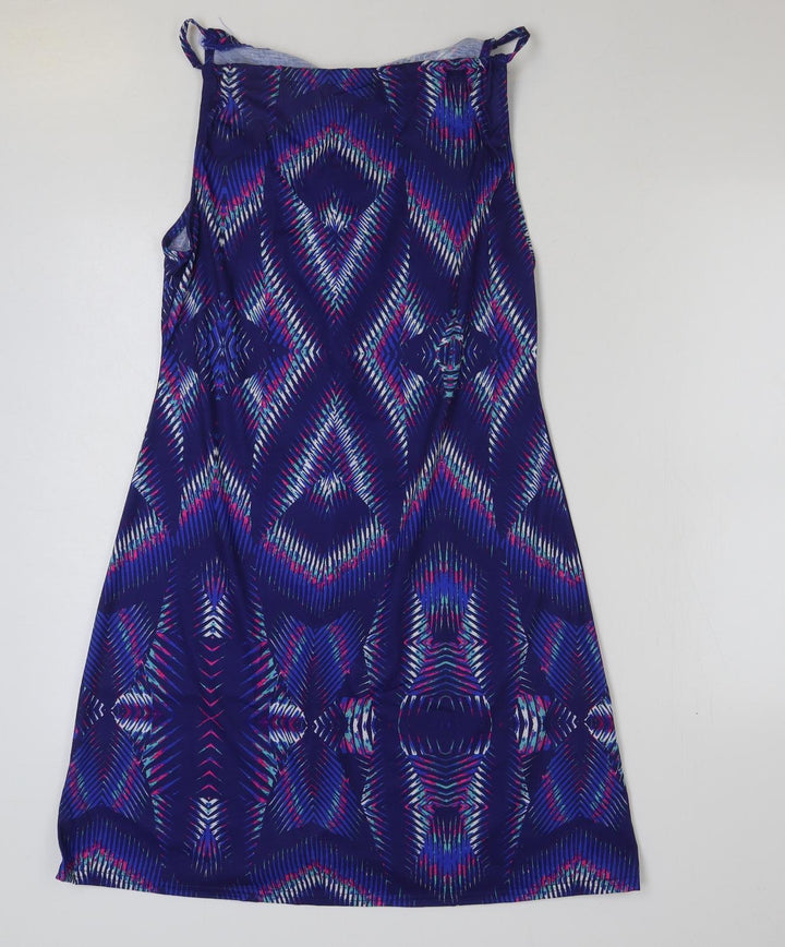 Kaleidoscope Womens Blue Geometric Polyester A-Line Size 14 Scoop Neck Tie