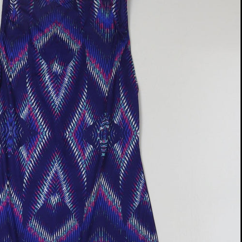 Kaleidoscope Womens Blue Geometric Polyester A-Line Size 14 Scoop Neck Tie