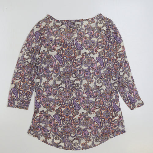 F&F Womens Multicoloured Paisley Polyamide Basic T-Shirt Size 10 Round Neck