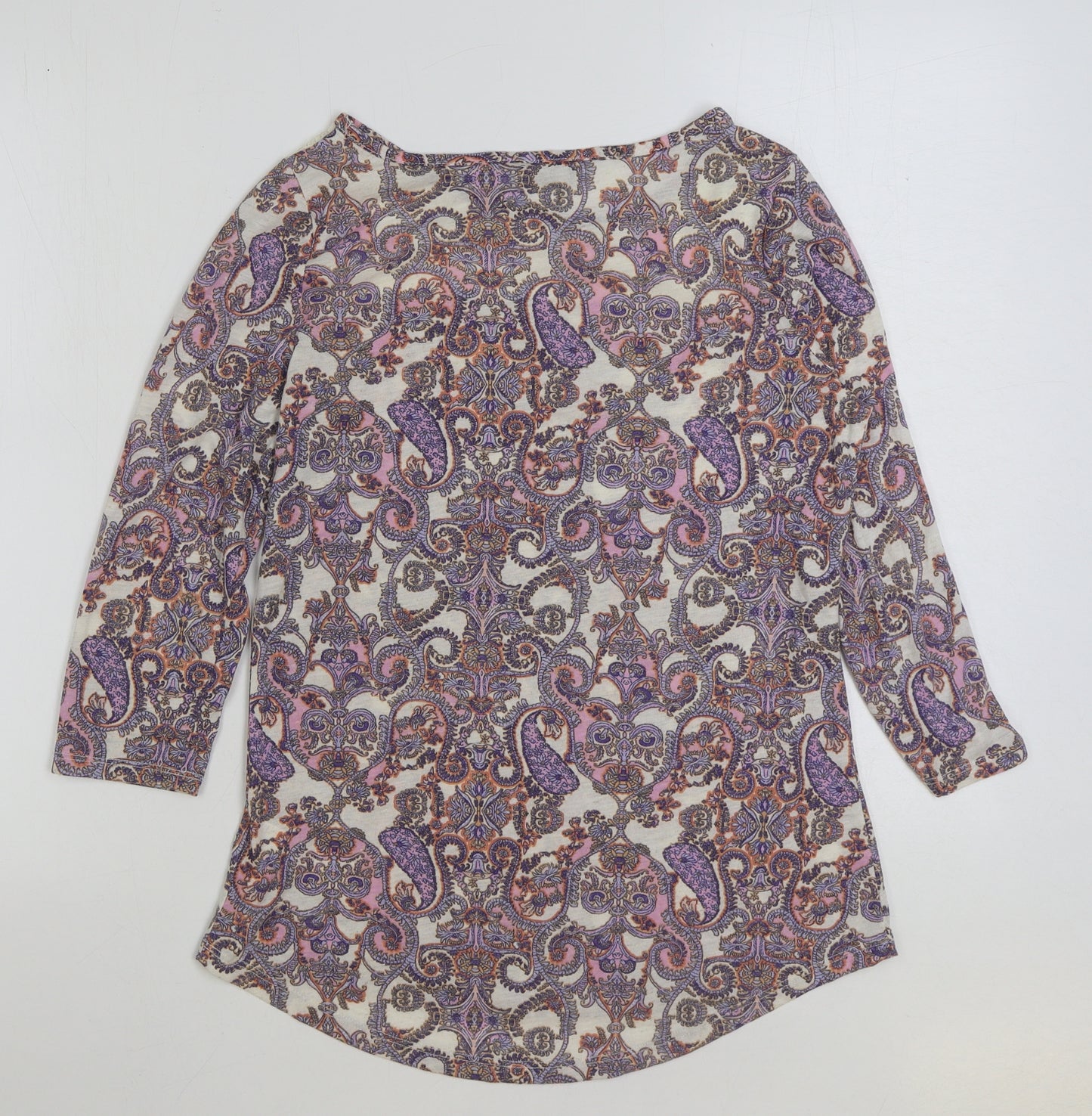 F&F Womens Multicoloured Paisley Polyamide Basic T-Shirt Size 10 Round Neck