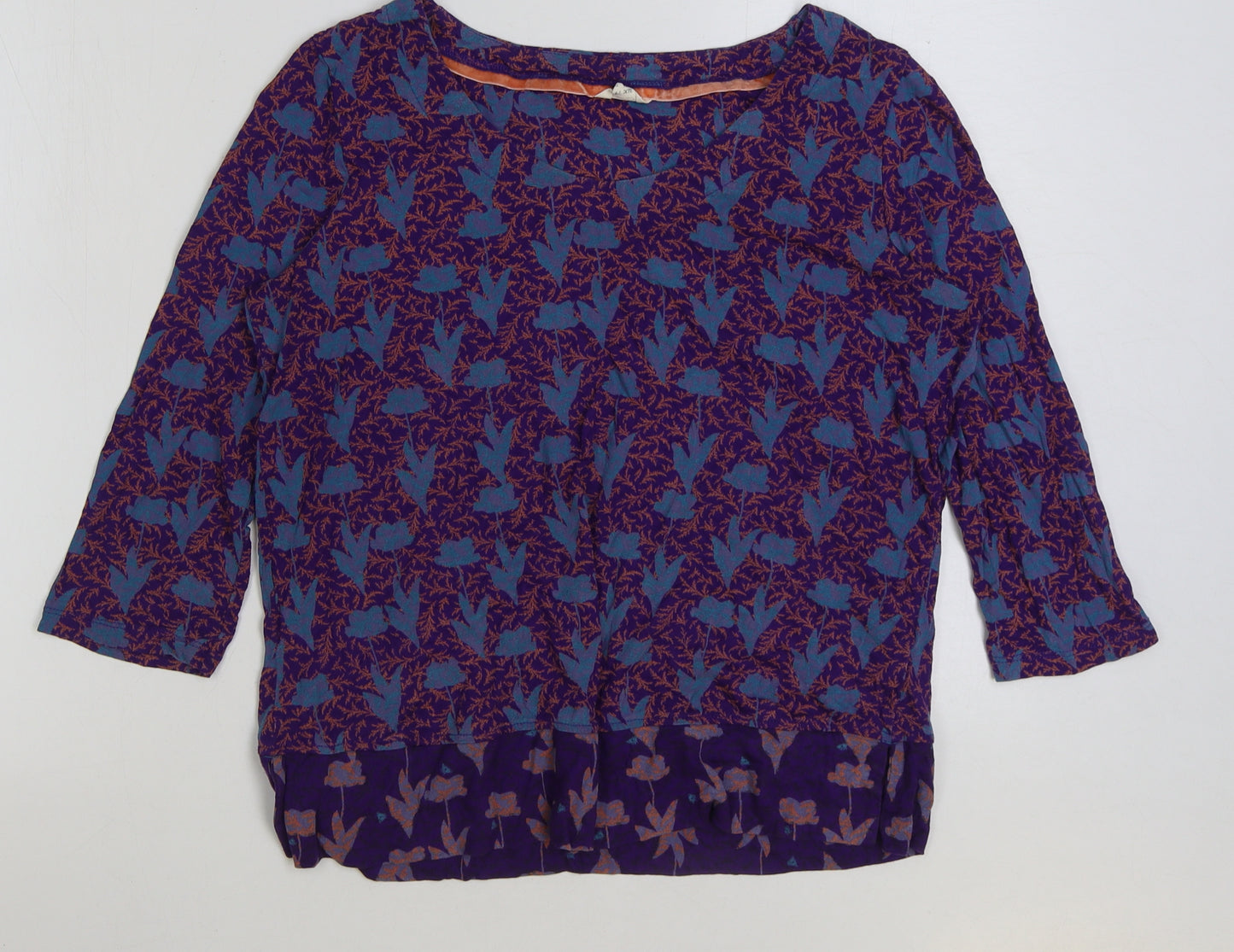 White Stuff Womens Purple Geometric Viscose Basic T-Shirt Size 14 Scoop Neck