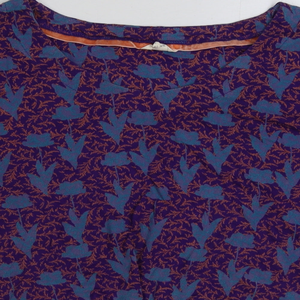 White Stuff Womens Purple Geometric Viscose Basic T-Shirt Size 14 Scoop Neck