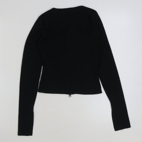 Boohoo Womens Black Polyester Cropped T-Shirt Size 8 Round Neck