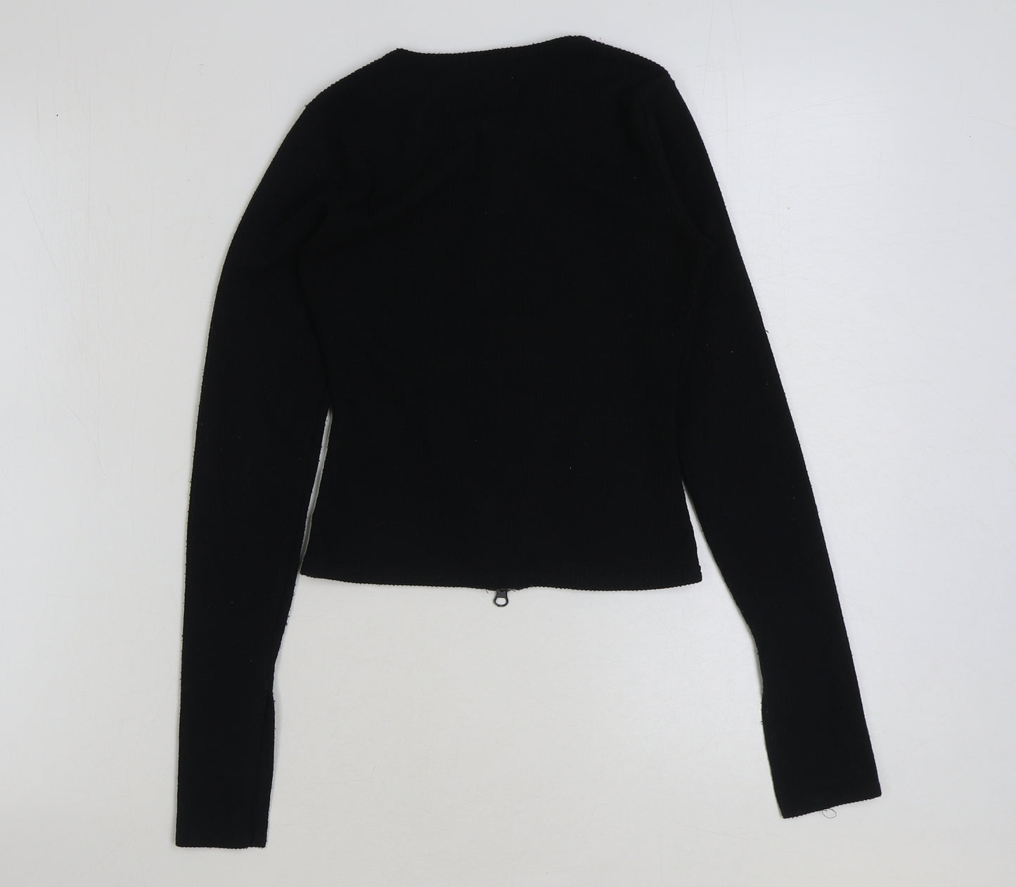 Boohoo Womens Black Polyester Cropped T-Shirt Size 8 Round Neck
