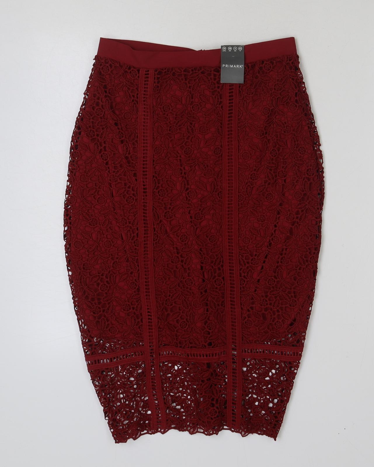 Primark Womens Red Polyester Straight & Pencil Skirt Size 10 Zip