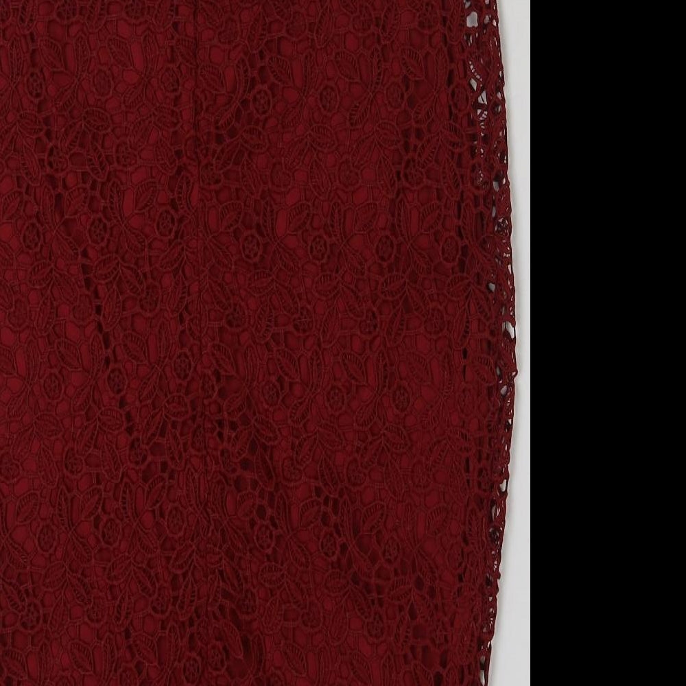 Primark Womens Red Polyester Straight & Pencil Skirt Size 10 Zip