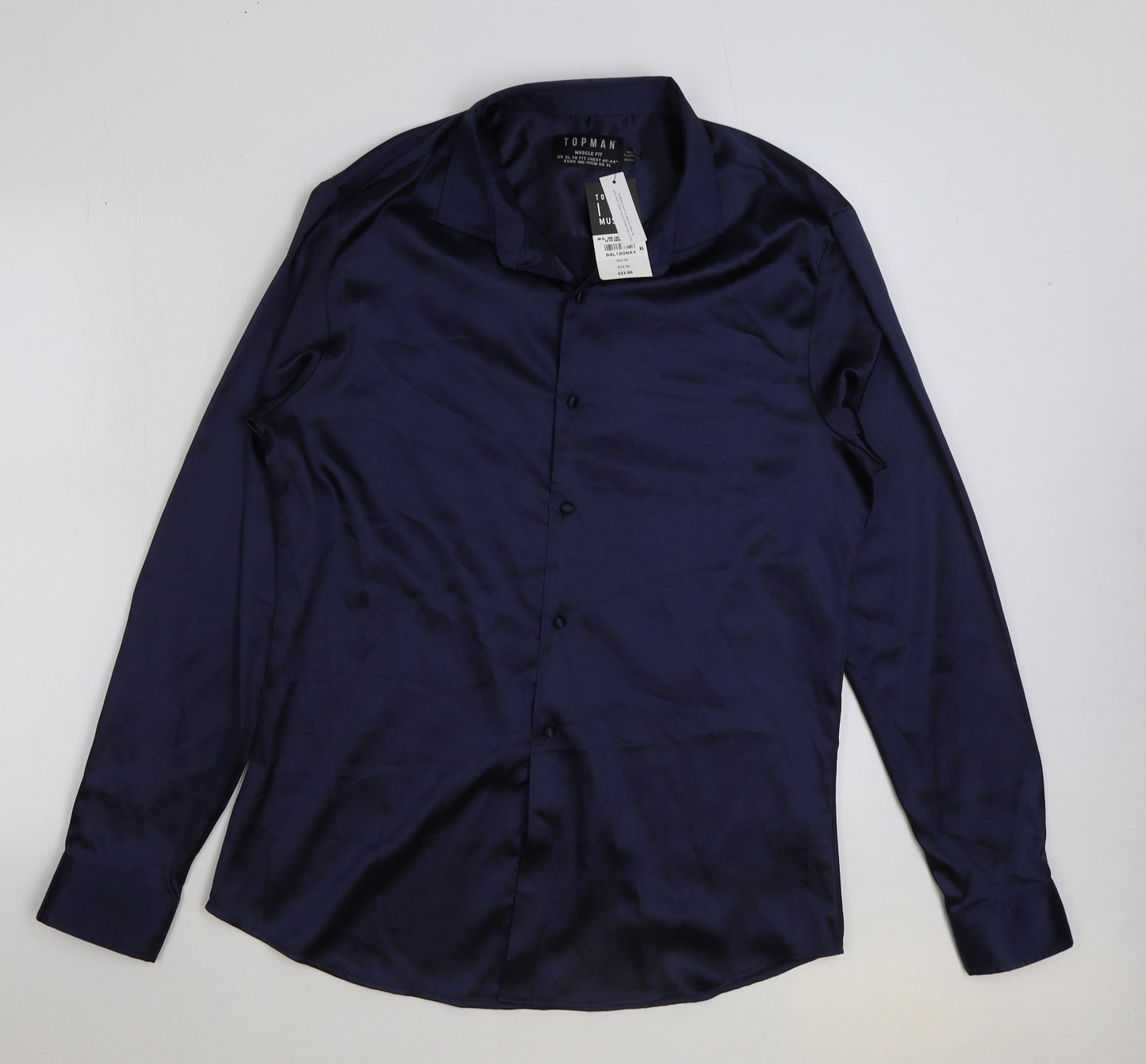 Topman Mens Blue Polyester Dress Shirt Size XL Collared Button