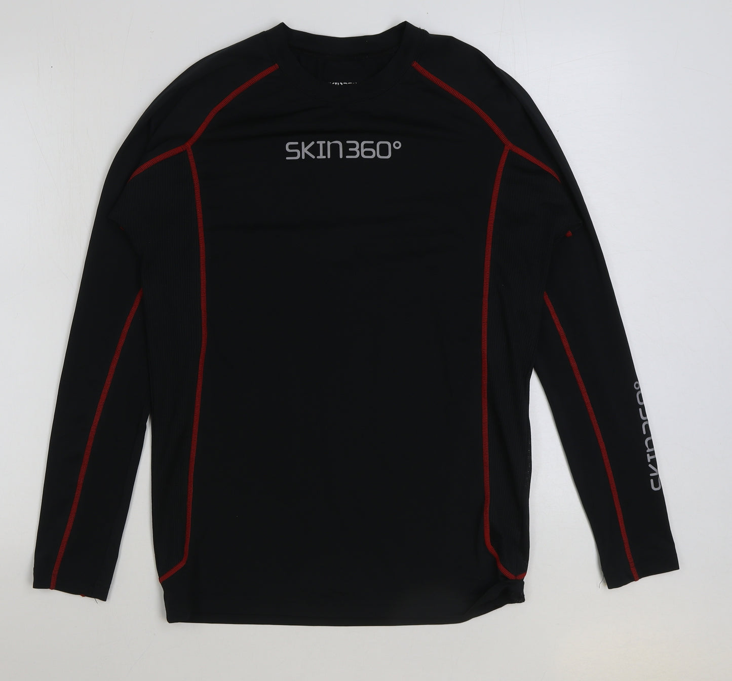 Skin 360 Mens Black Polyester Basic T-Shirt Size L Round Neck Pullover