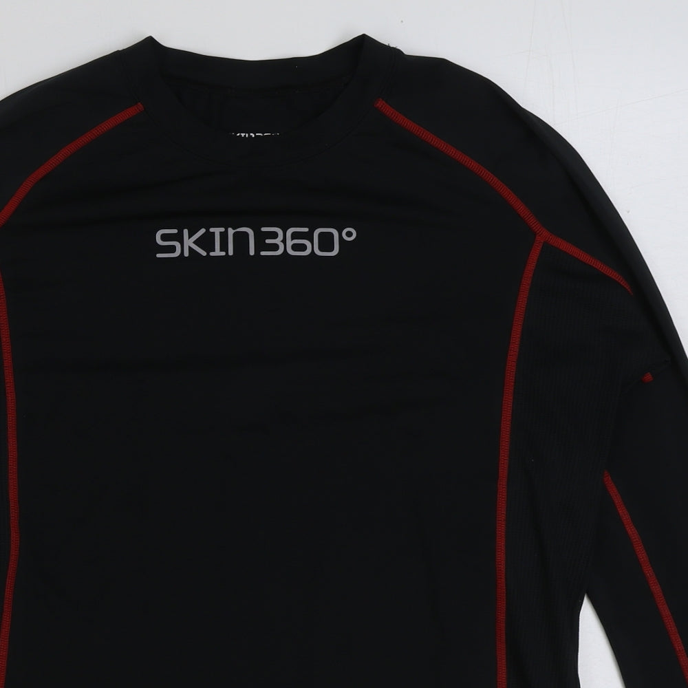 Skin 360 Mens Black Polyester Basic T-Shirt Size L Round Neck Pullover