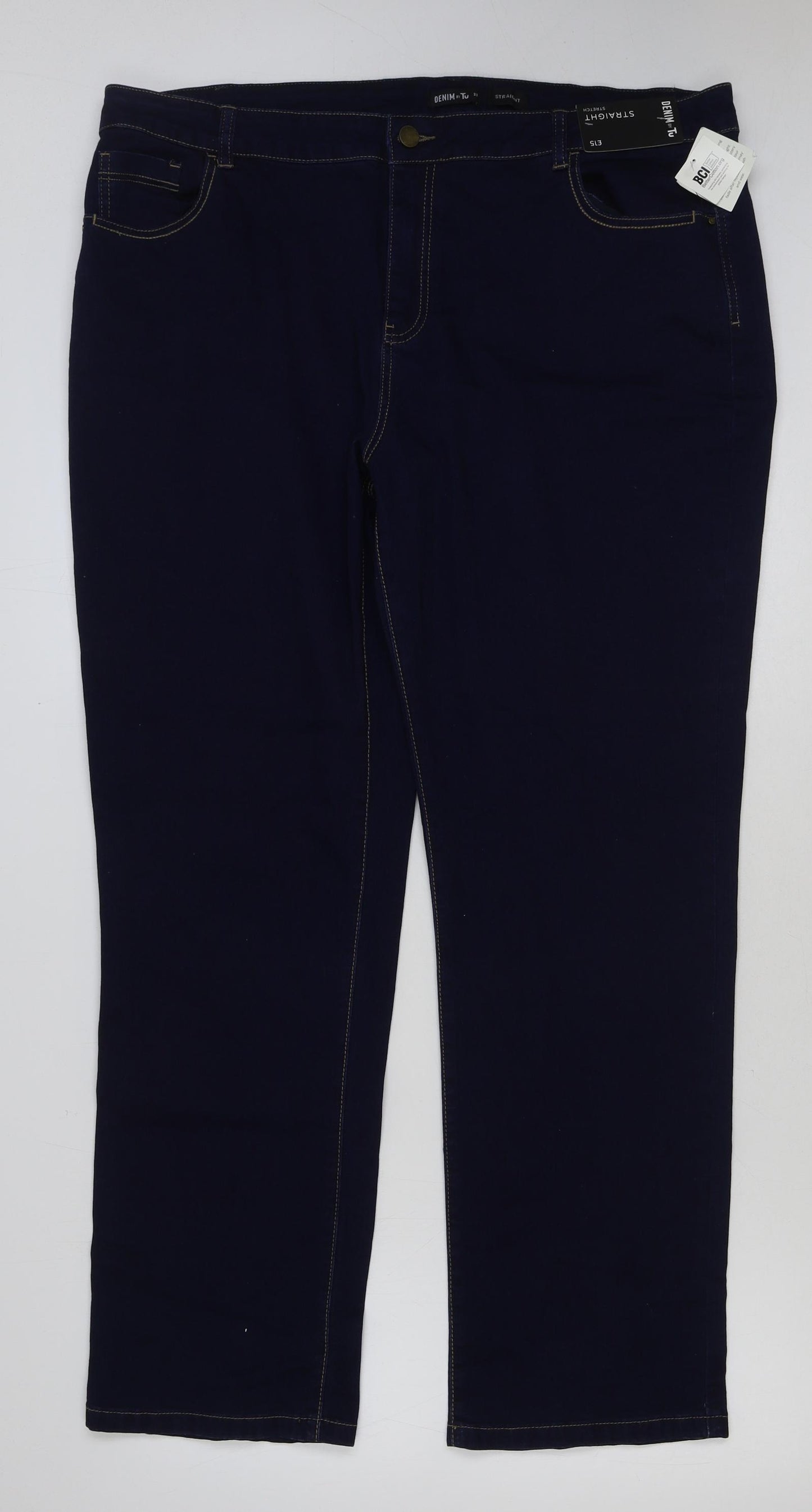 TU Womens Blue Cotton Straight Jeans Size 20 L32 in Regular Button