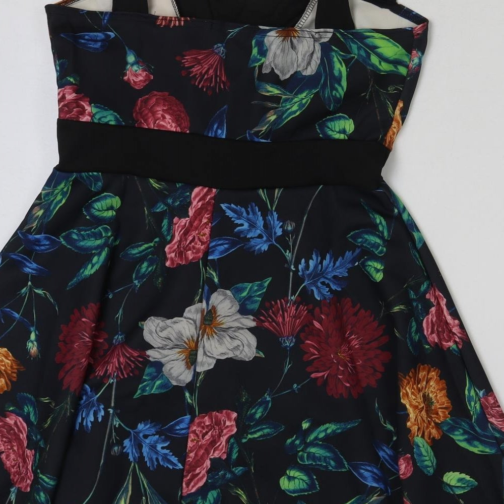 MissLook Womens Multicoloured Floral Polyester A-Line Size 12 V-Neck Pullover