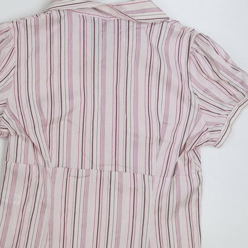 George Womens Pink Striped Polyester Basic Blouse Size 16 Collared