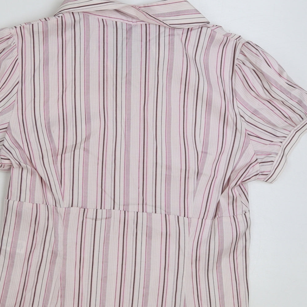 George Womens Pink Striped Polyester Basic Blouse Size 16 Collared