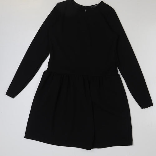 Select Womens Black Polyester A-Line Size 12 Round Neck Button