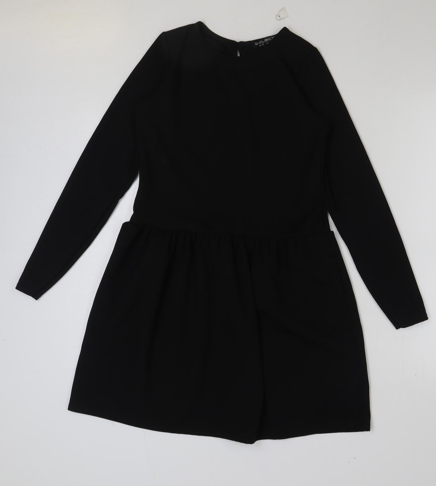 Select Womens Black Polyester A-Line Size 12 Round Neck Button