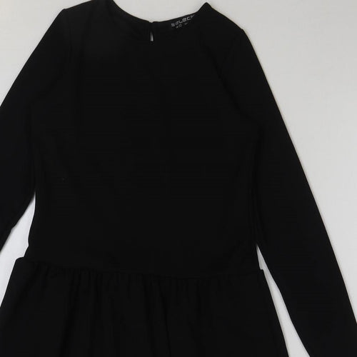 Select Womens Black Polyester A-Line Size 12 Round Neck Button