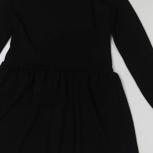 Select Womens Black Polyester A-Line Size 12 Round Neck Button