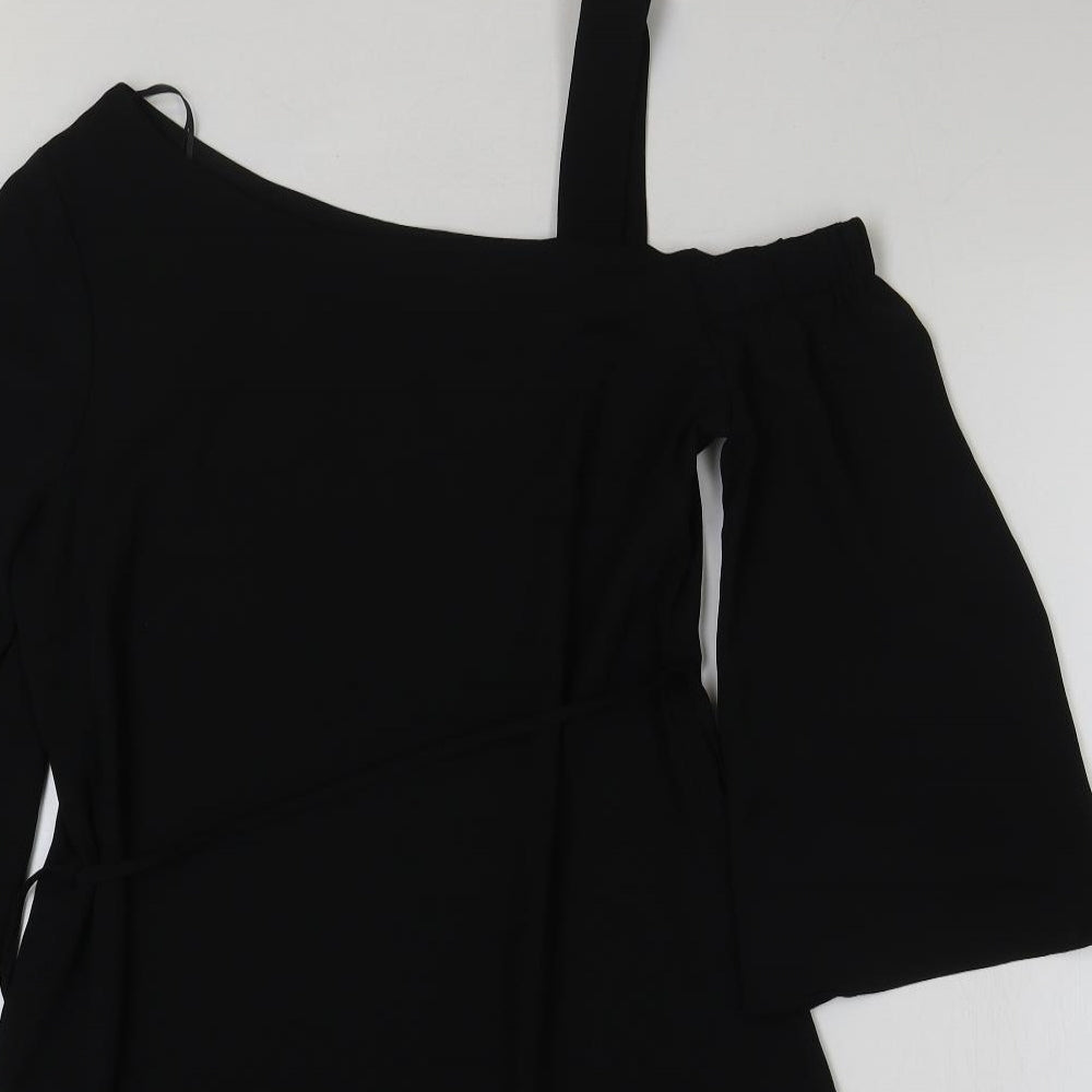 Papaya Womens Black Polyester A-Line Size 12 One Shoulder Pullover
