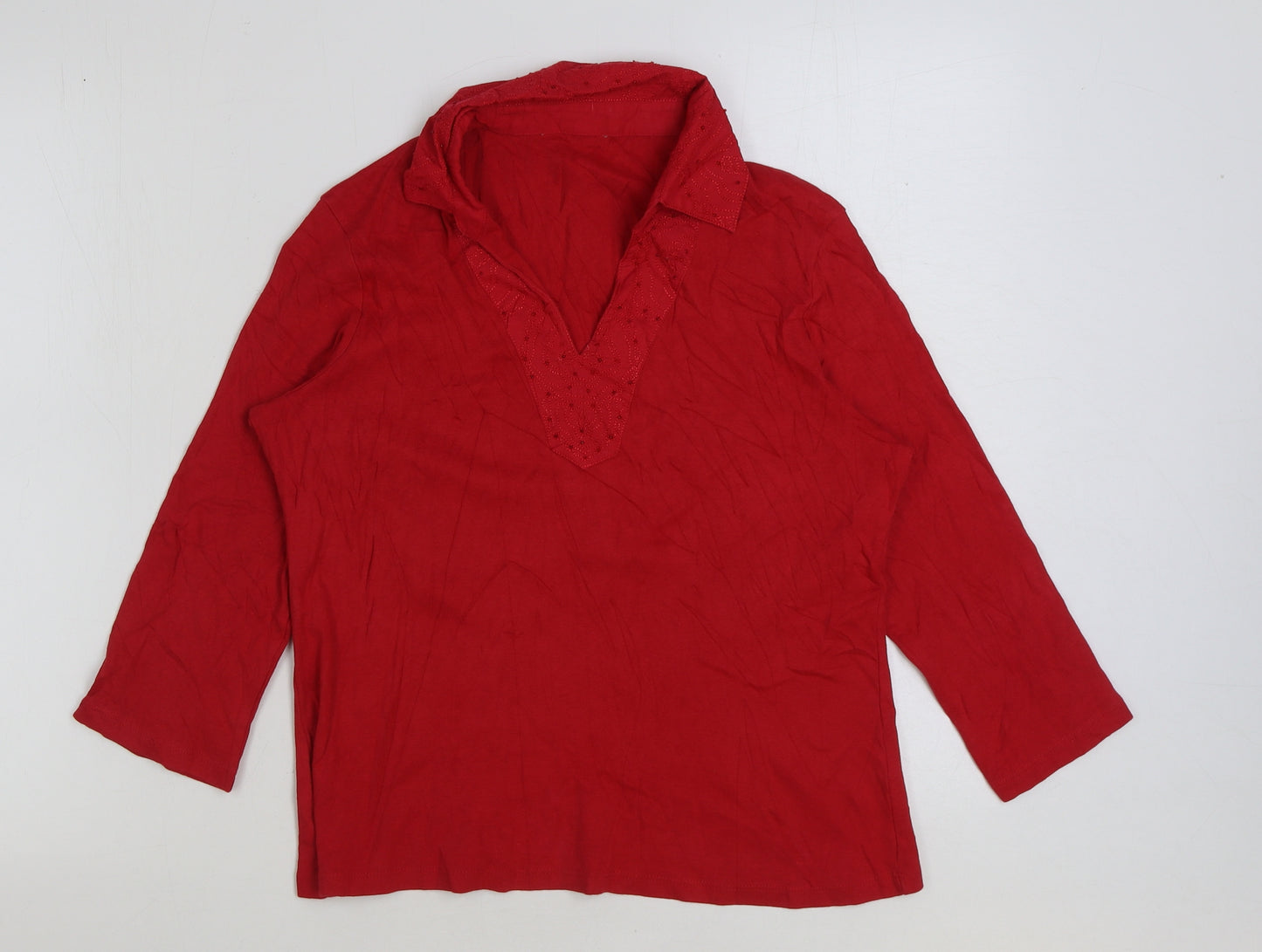 Marks and Spencer Womens Red Cotton Basic T-Shirt Size 16 Collared