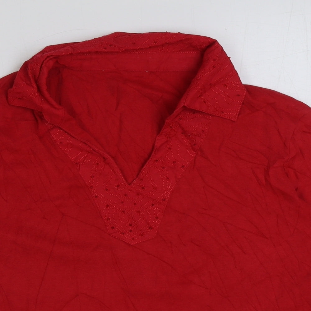 Marks and Spencer Womens Red Cotton Basic T-Shirt Size 16 Collared
