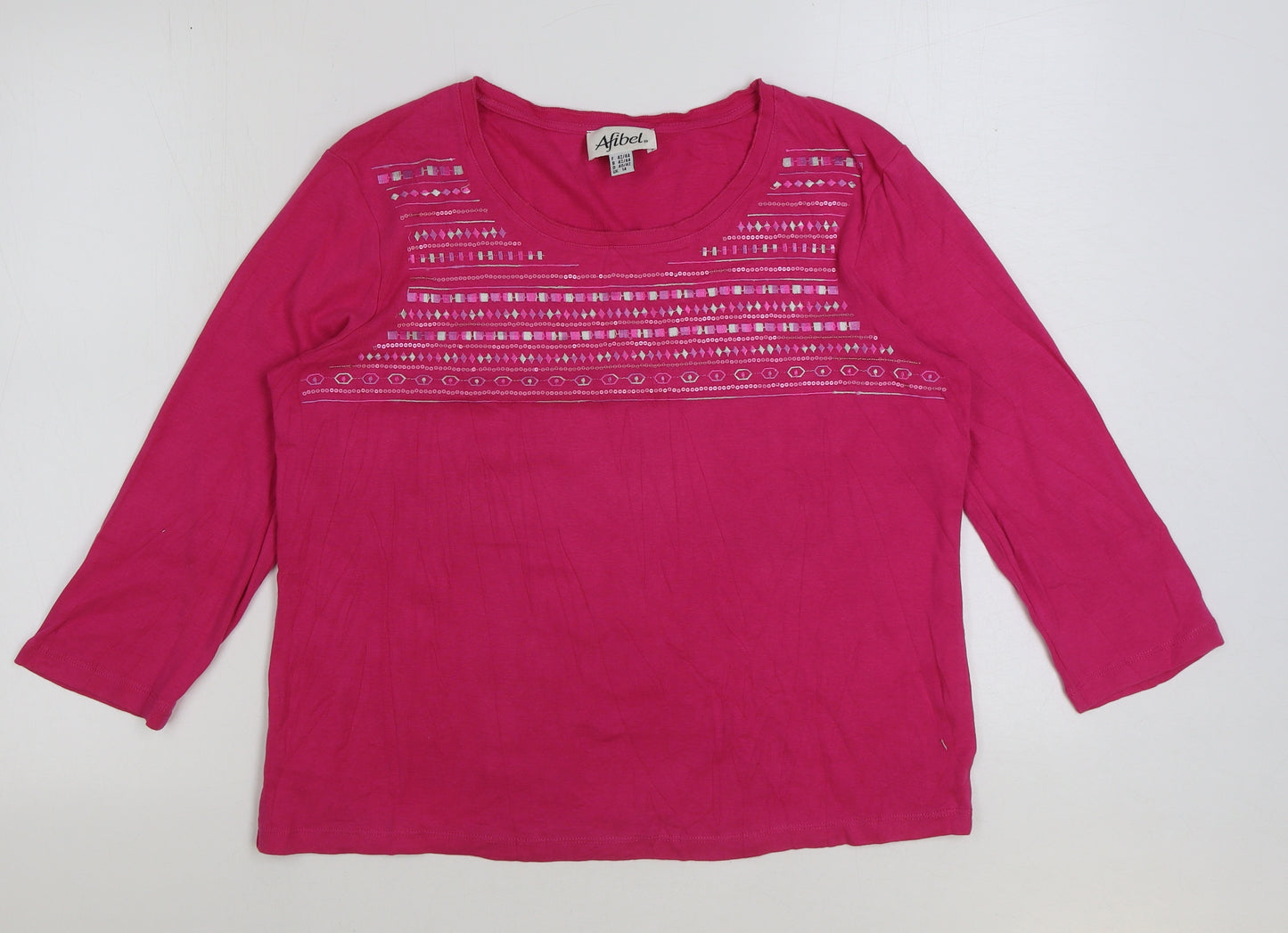 Afibel Womens Pink Polyester Basic T-Shirt Size 14 Round Neck