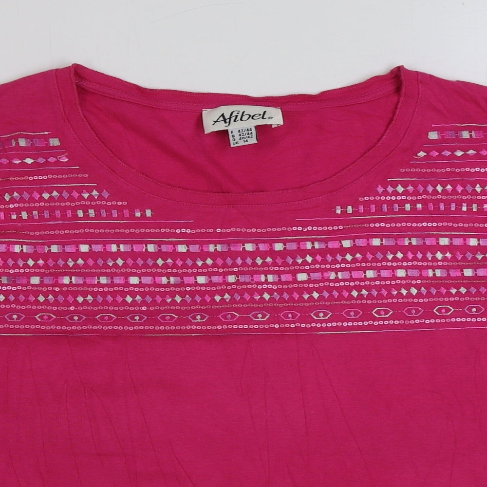 Afibel Womens Pink Polyester Basic T-Shirt Size 14 Round Neck