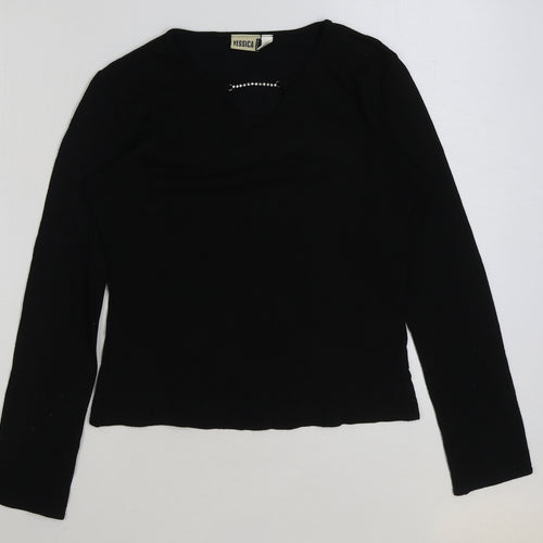 Yessica Womens Black Viscose Basic T-Shirt Size 16 V-Neck