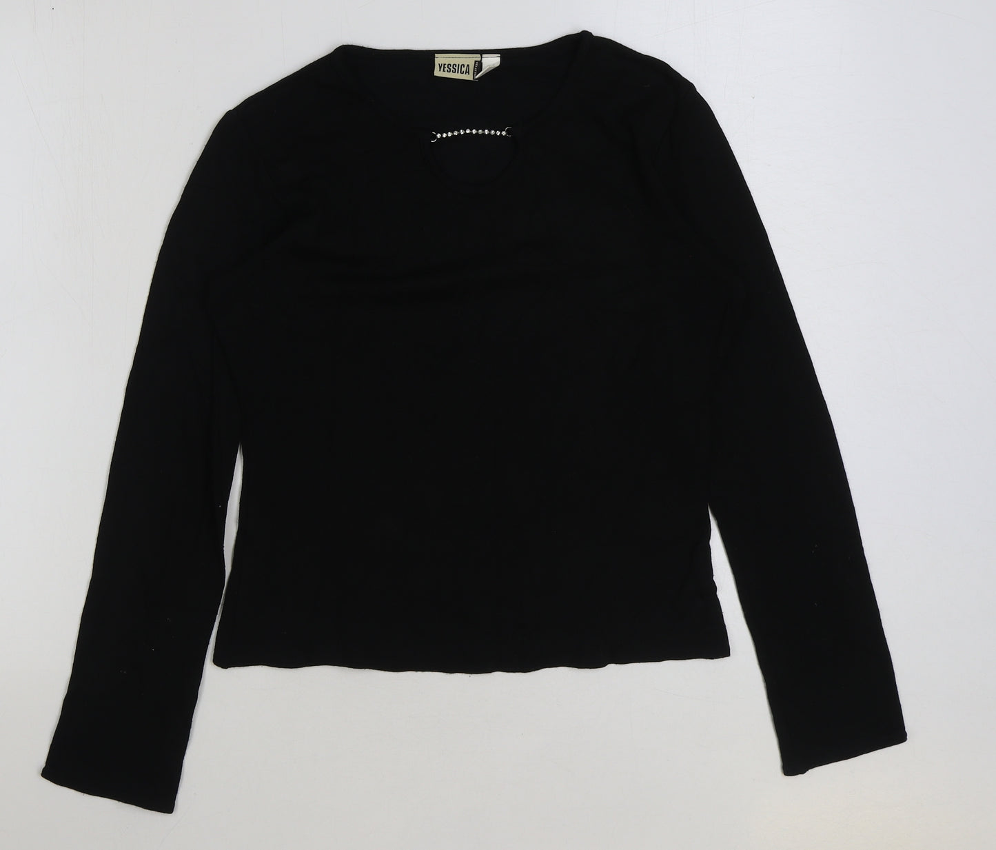Yessica Womens Black Viscose Basic T-Shirt Size 16 V-Neck