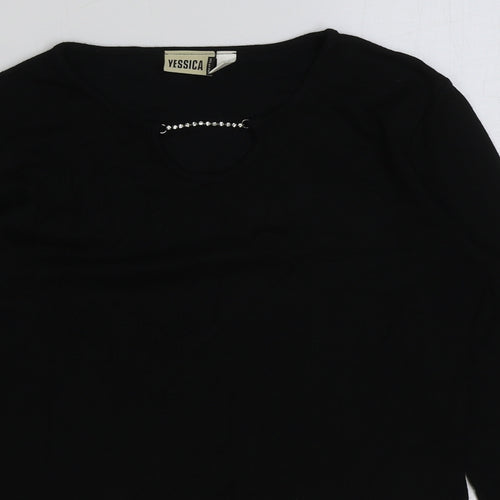 Yessica Womens Black Viscose Basic T-Shirt Size 16 V-Neck