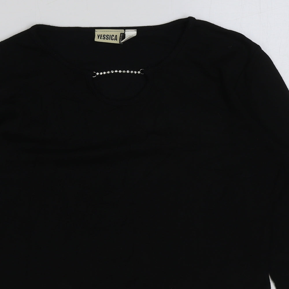 Yessica Womens Black Viscose Basic T-Shirt Size 16 V-Neck