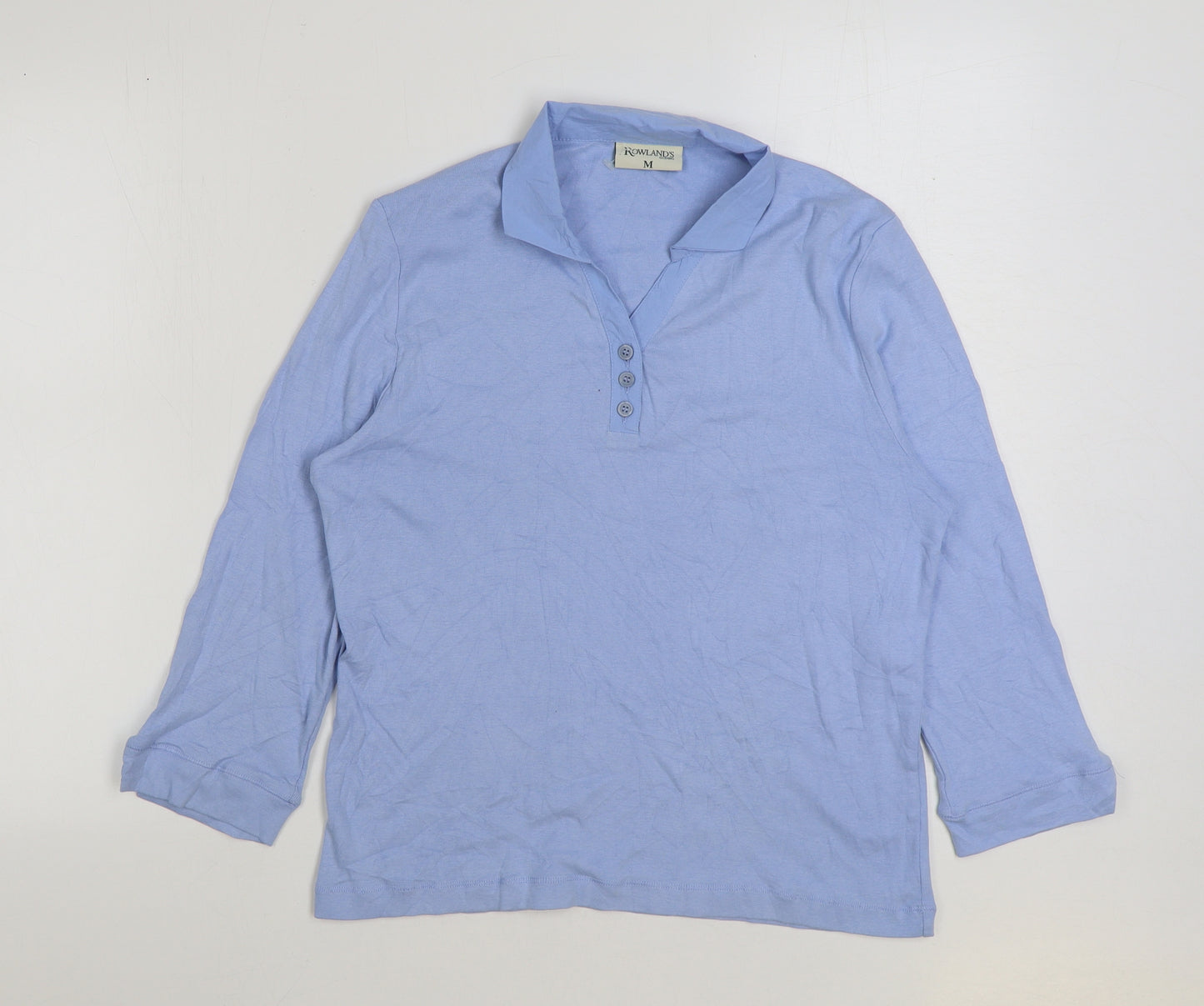 ROWLANDS Womens Blue Cotton Basic Polo Size M Collared