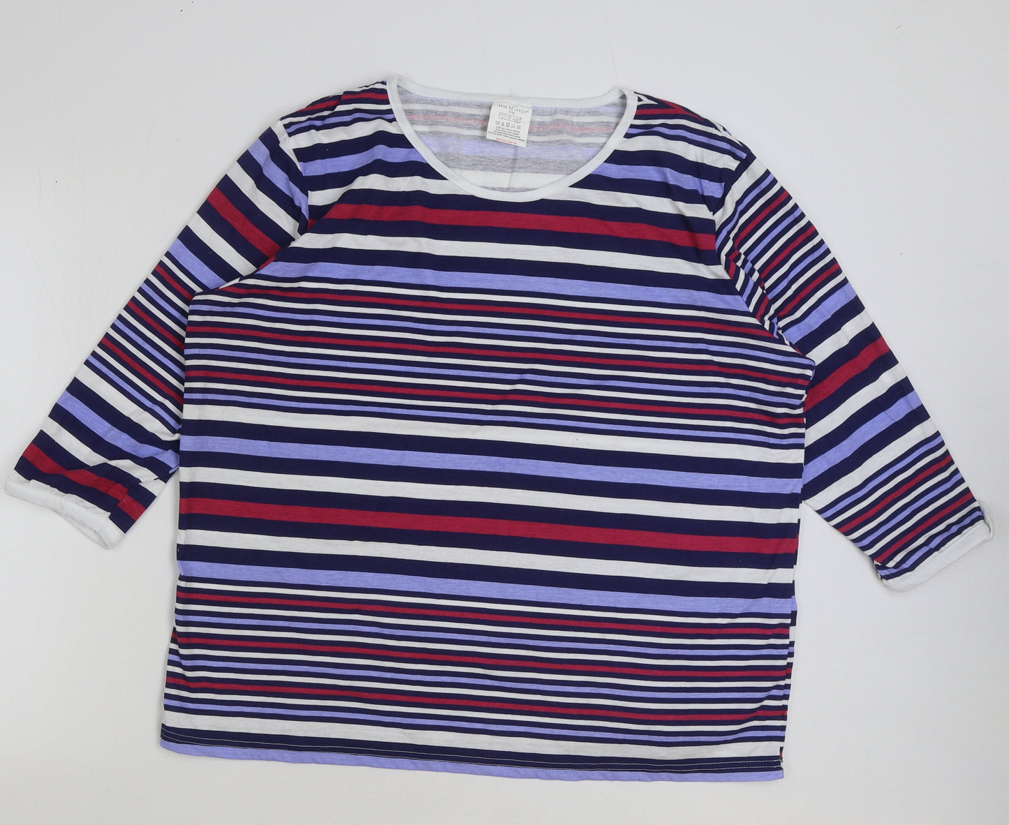 Anne De Lancay Womens Blue Striped Cotton Basic T-Shirt Size 22 Round Neck