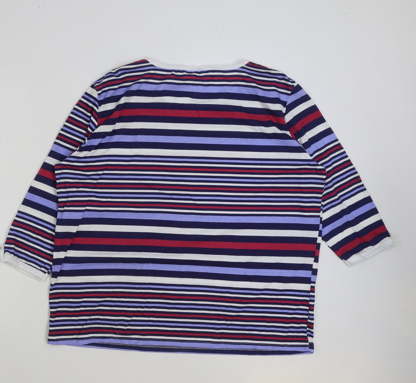 Anne De Lancay Womens Blue Striped Cotton Basic T-Shirt Size 22 Round Neck