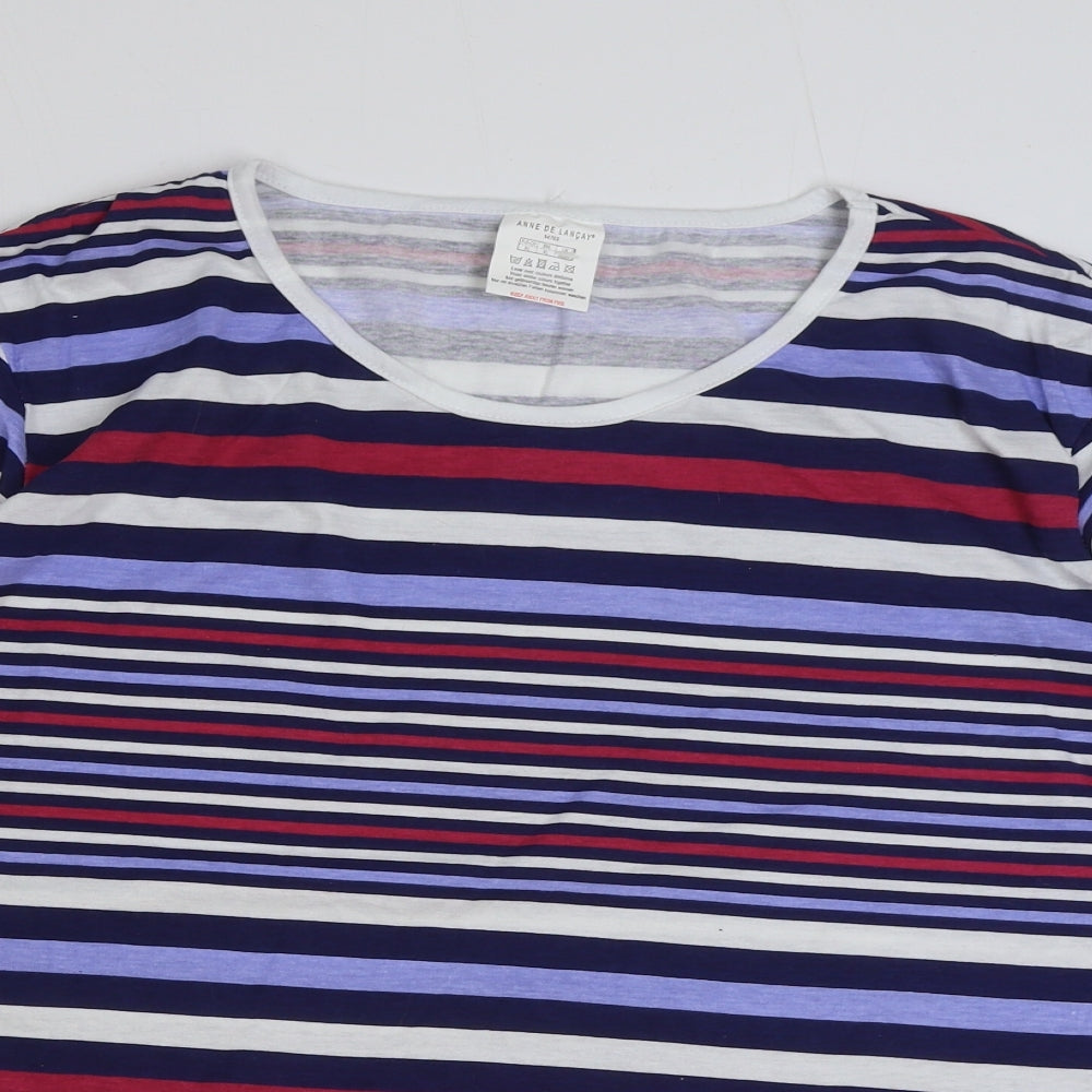 Anne De Lancay Womens Blue Striped Cotton Basic T-Shirt Size 22 Round Neck