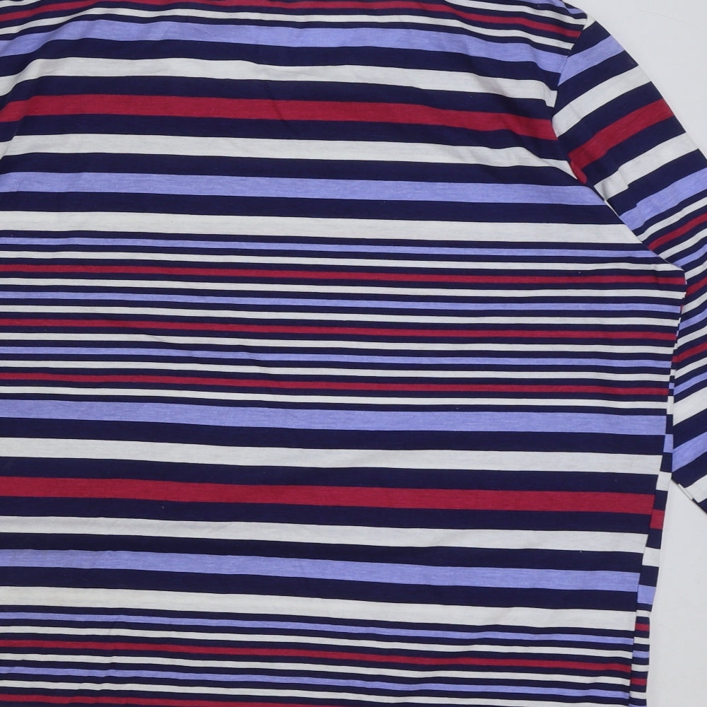 Anne De Lancay Womens Blue Striped Cotton Basic T-Shirt Size 22 Round Neck