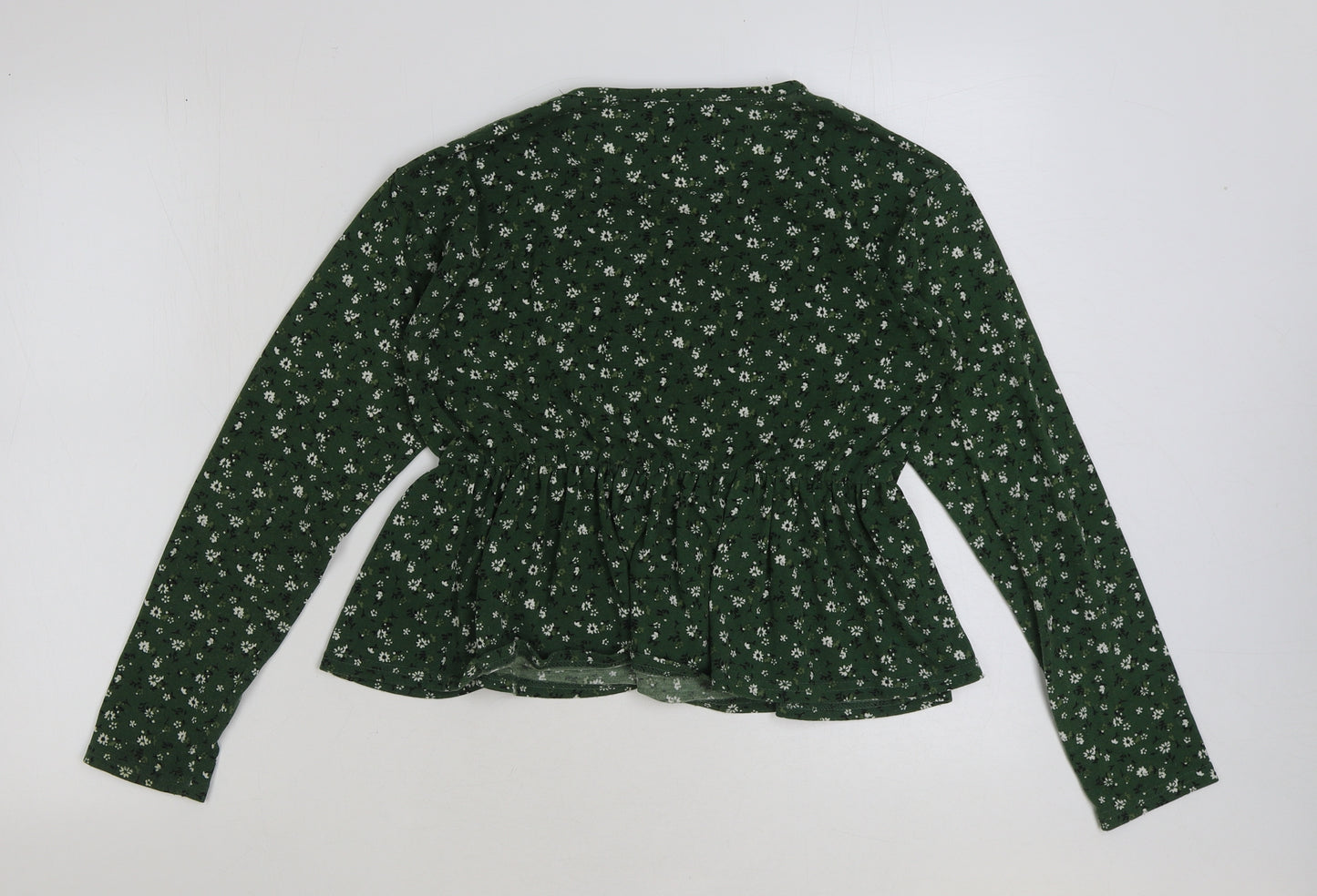 Wednesdays Girl Womens Green Floral Polyester Basic T-Shirt Size M Round Neck